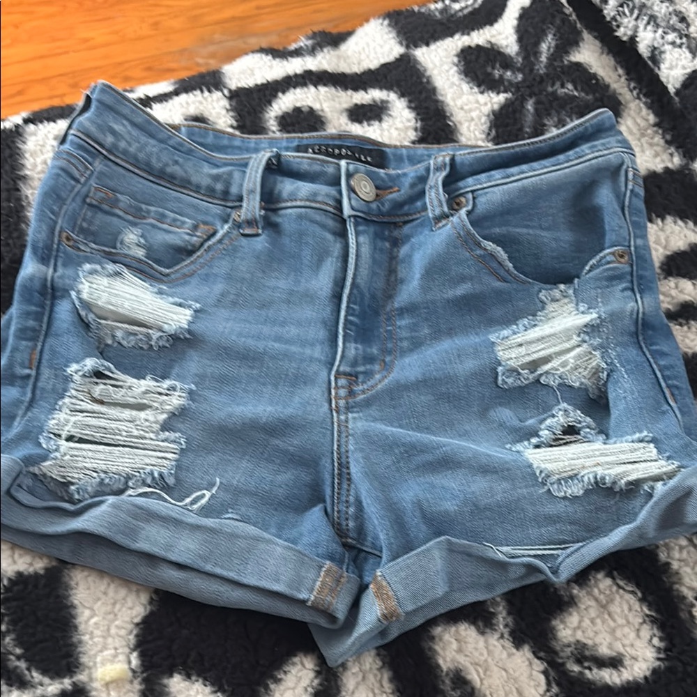 Aeropostale Blue High-Waisted Distressed Jean Shorts